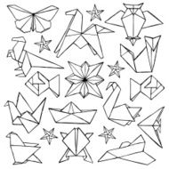 Origami hand drawn doodle set N2
