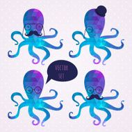 vector set with octopus mustaches hipster card
