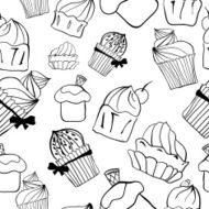 Seamless sweet cupcake background pattern in vector