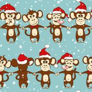 New Year Seamless Pattern With Monkey Holding Hands
