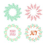 Christmas wreath drawn Vector set N12