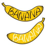 Set of 2 bananas with the word handmade Doodle fruits