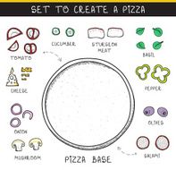 Template doodle set ingredient to build pizza Sliced vegetables N3