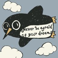 Flying penguin hand drawn typography poster N3