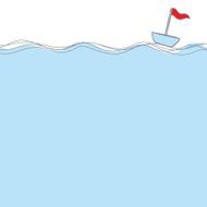 blue boat with red flag floating in the sea