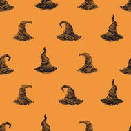 Vector halloween seamless pattern with hand drawn witch&#039;s hat N2