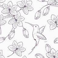 Hand drawn monochrome version of seamless pattern with humming bird