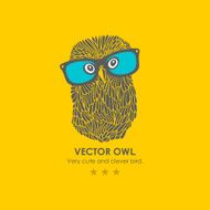 Print with cute and clever owl in glasses