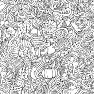 Thanksgiving autumn symbols food and drinks seamless pattern N4