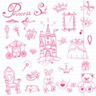 Hand drawn vector illustration set of princess items