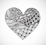 Big black and white zentangle heart with ornament N3