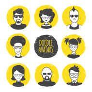 Vector user avatars in trendy hand drawn doodle style Eight
