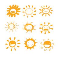 sun smile diversity hand drawn cute set vector