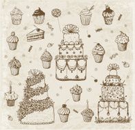 Sketches of cakes and cupcakes i N2