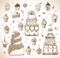 Sketches of cakes and cupcakes i N3