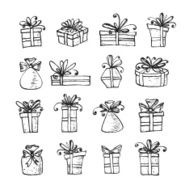 Sketch gift boxes collection on white background