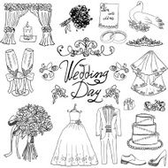 Wedding day elements Hand drawn set Drawing doodle collection N3