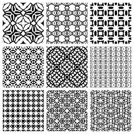Black and white Set of seamless geometric patterns simple design