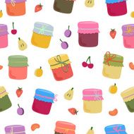 Seamless pattern with home-made jams and fruits