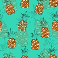 Stylish seamless pattern of pineapples on turquoise background