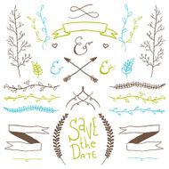 Wedding hand drawn doodles design elements