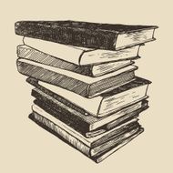 Pile old books vintage drawn vector sketch N2