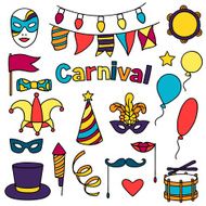 Carnival show set of doodle icons and objects