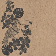 Toucan with tropical floral vector illustration on kraft paper