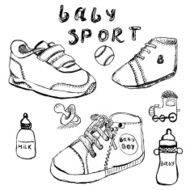 Baby shoes set sketch handdrawn isolated on white