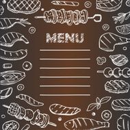 Restaurant menu with grill-barbecue hand drawn doodle elements N5