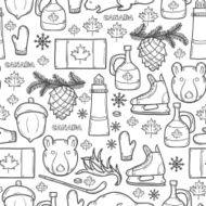 Seamless background with cartoon hand drawn objects on Canada theme N2