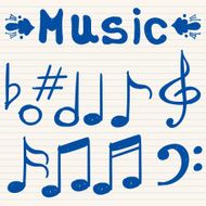 Set of hand drawn sketched doodled music notes and signs