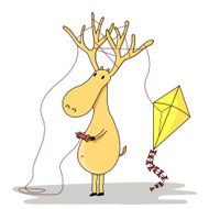 Cartoon stag with kite