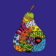 Zentangle colorful pear hand drawn outlines and contours N2