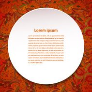 Round design element for text on red seamless floral background