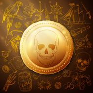 coin skull pirate and Hand drawn icon