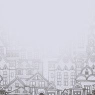 Misty background with old town