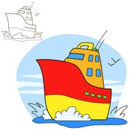 Motor ship Coloring book page Cartoon vector illustration N5