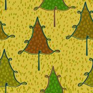 Yellow seamless pattern with Christmas trees in a simple style