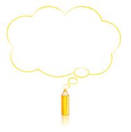 Yellow Pencil Drawing Fluffy Cloud Thought Balloon