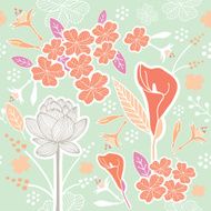 Flower or Floral and leaf pattern seamless pastel green