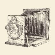 Set of Vintage Retro Old Camera Hand Drawn