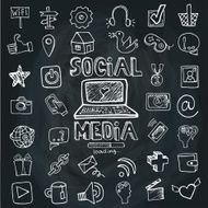 Social Media Word and Icon set Doodle sketchy Chalkboard