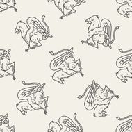 griffin doodle seamless pattern background N5