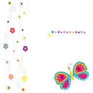Colorful abstract flowers and butterfly greeting card