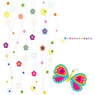 Colorful spring flowers and butterfly greeting card vector