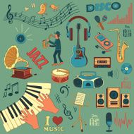 Colored hand draw music icon set