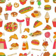 Colored hand drawn fast food pattern