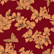 Seamless background with butterflies and blossom apricot
