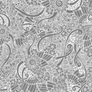 Seamless asian floral doodle grey and white pattern in vector